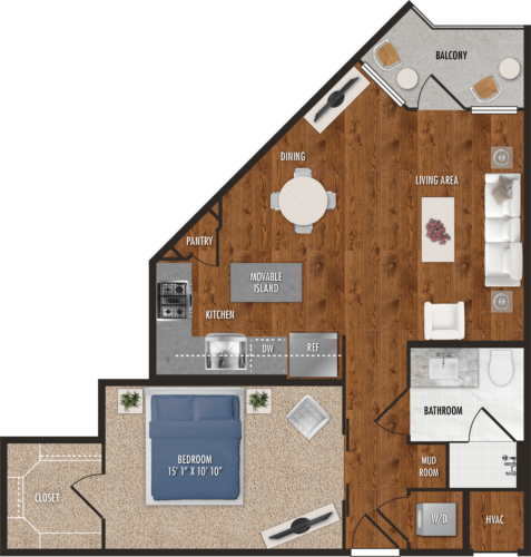 A1 Houston One Bedroom Floor Plan