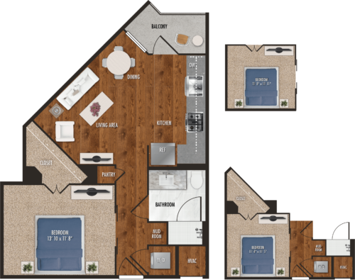 A6 Houston One Bedroom Floor Plan
