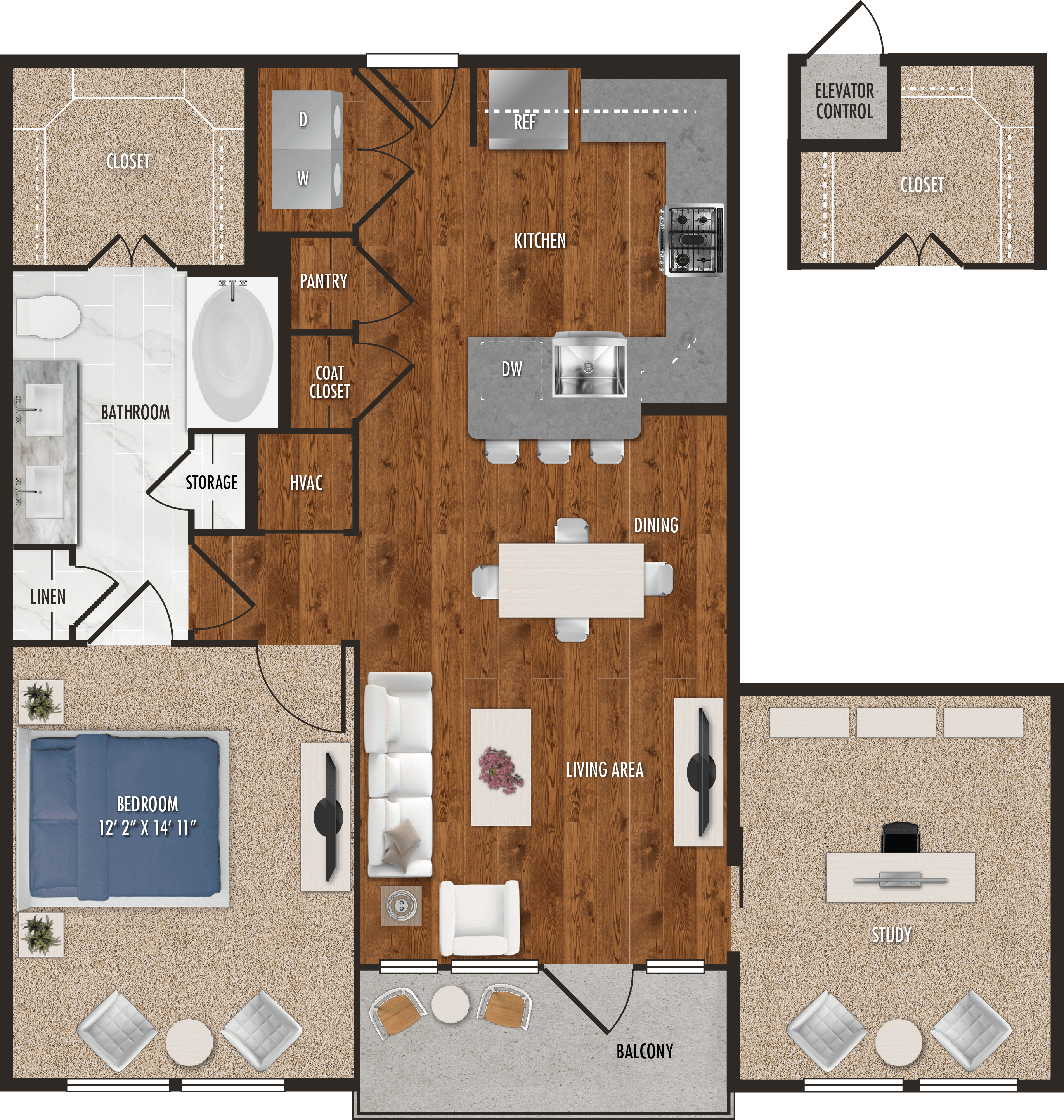 A7 - One Bedroom Floor Plan for Alexan 5151