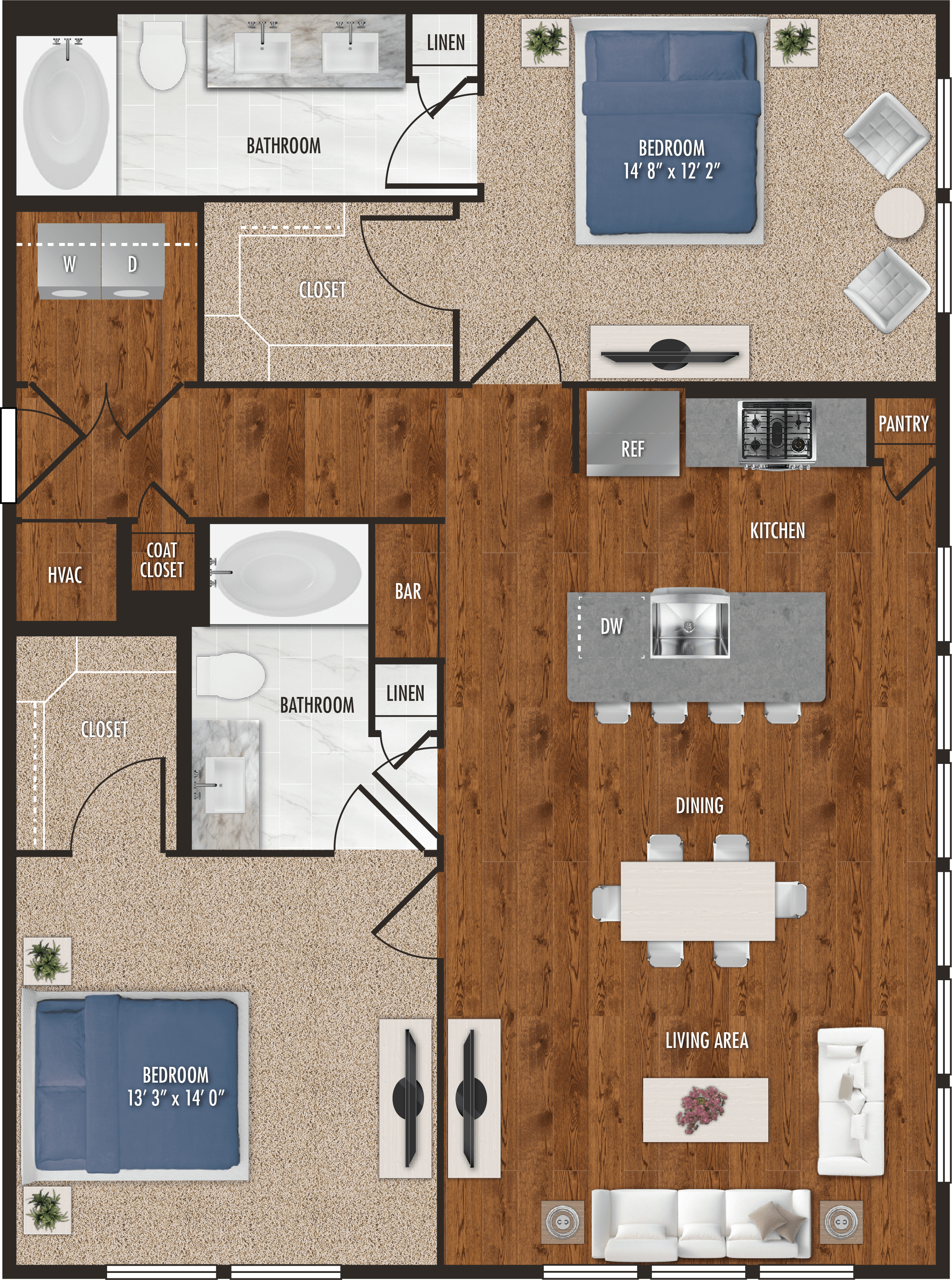 B2 - Two Bedroom Floor Plan for Alexan 5151