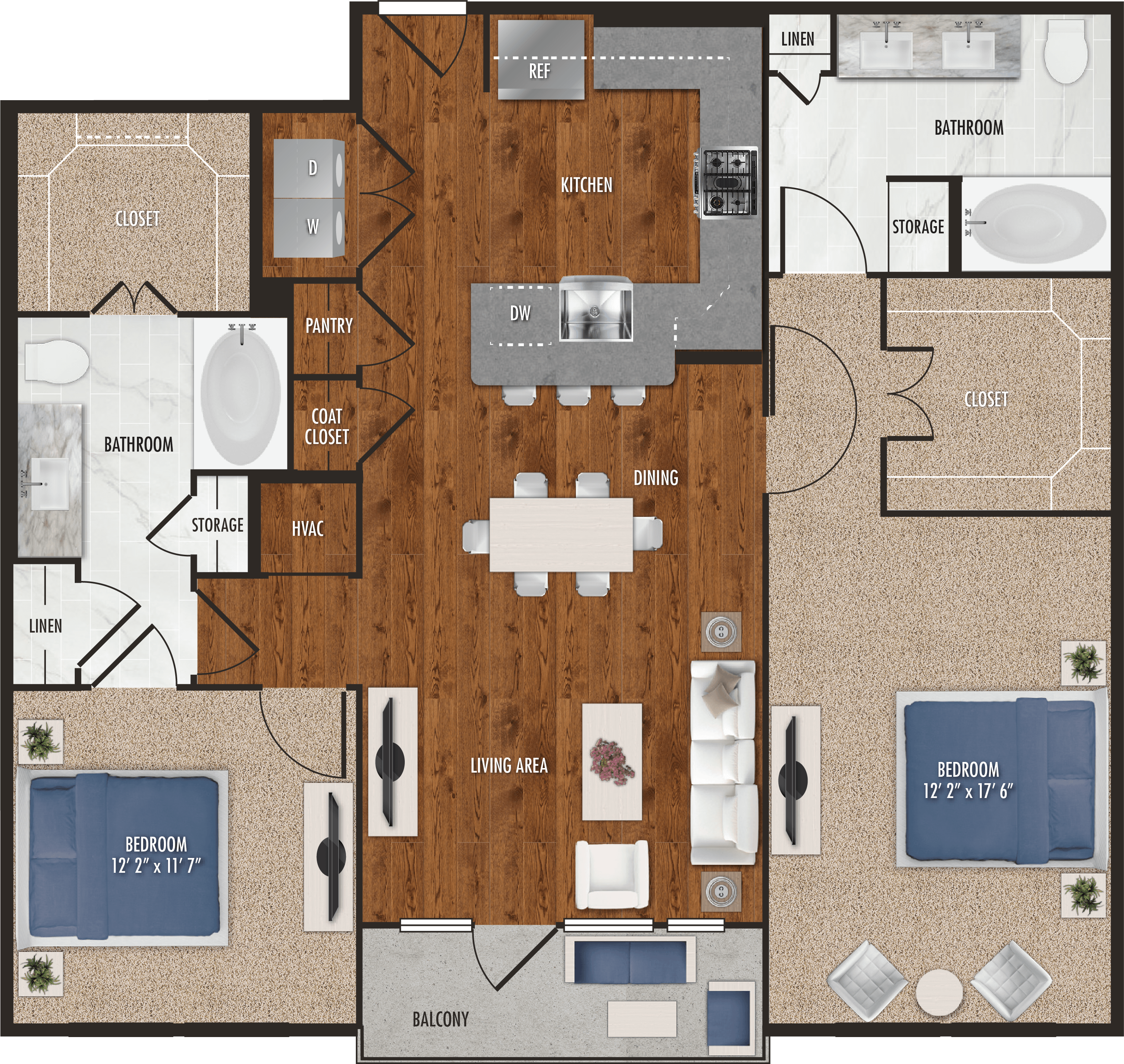 B7 Two Bedroom Floor Plan for Alexan 5151