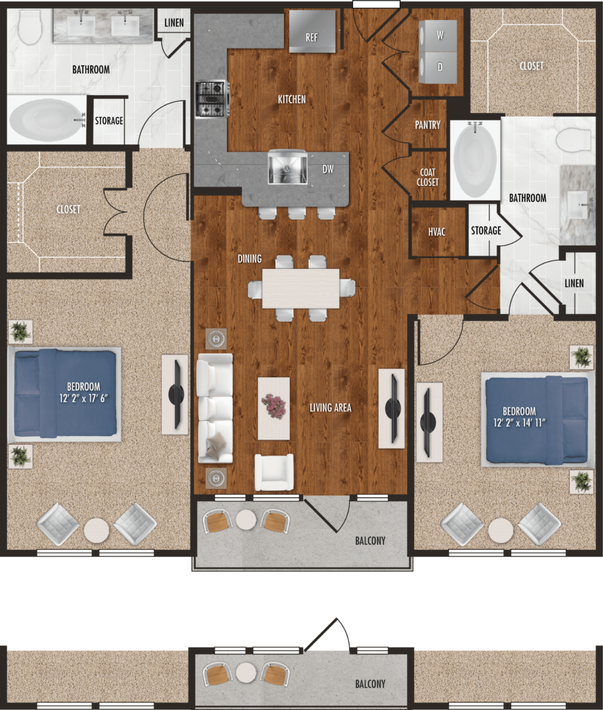 B1: Sharable and Comfortable Two-Bedroom Apartments